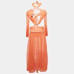 Patbo Coral Pink Mesh and Jersey Cut-Out Sheer Beach Dress L