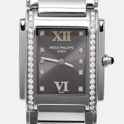 Pre Owned Patek Philippe Grey Stainless Steel Diamonds Twenty-4 4910/10A-010 Women's Wristwatch 25 mm