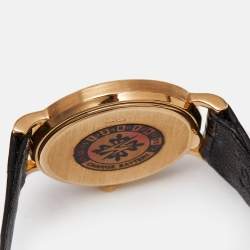 Pre Owned Patek Philippe White 18K Yellow Gold Alligator Leather Calatrava 4819 Women's Wristwatch 25 mm