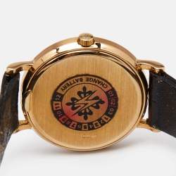 Pre Owned Patek Philippe White 18K Yellow Gold Alligator Leather Calatrava 4819 Women's Wristwatch 25 mm