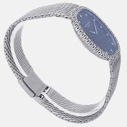 Pre Owned Patek Philippe Golden Ellipse 3748/009 Manual Winding Blue Dial 18k White Gold Diamond Women's Wristwatch 29 mm
