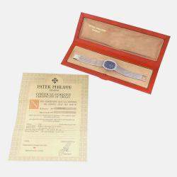 Pre Owned Patek Philippe Golden Ellipse 3748/009 Manual Winding Blue Dial 18k White Gold Diamond Women's Wristwatch 29 mm