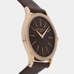 مملوكة مسبقًا Pre-Owned Patek Philippe Calatrava 4897R-001 Brown Manual Winding 18k Rose Gold Women's Wristwatch 33 mm
