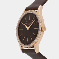 مملوكة مسبقًا Pre-Owned Patek Philippe Calatrava 4897R-001 Brown Manual Winding 18k Rose Gold Women's Wristwatch 33 mm