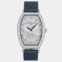 Pre Owned Pre-Owned Patek Philippe Gondolo 7099G-001 Silver Manual Winding Diamond 18k White Gold Women's Wristwatch 29 MM