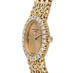 Patek Philippe Champagne Diamonds 18K Yellow Gold Vintage Oval 4752/001 Women's Wristwatch 18 MM