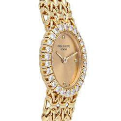 Patek Philippe Champagne Diamonds 18K Yellow Gold Vintage Oval 4752/001 Women's Wristwatch 18 MM