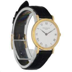 Pre Owned Patek Philippe White 18K Yellow Gold Calatrava 4819 Women's Wristwatch 25 MM