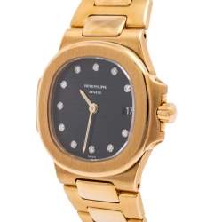 Pre Owned Patek Philippe Black 18K Yellow Gold Diamonds Nautilus 4700 Women's Wristwatch 27 mm
