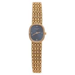 Pre Owned Patek Philippe Blue 18K Yellow Gold Diamond Ellipse 4698/1 Circa 1986 Women's Wristwatch 20 mm
