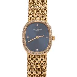 Pre Owned Patek Philippe Blue 18K Yellow Gold Diamond Ellipse 4698/1 Circa 1986 Women's Wristwatch 20 mm