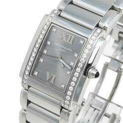 Patek Philippe Grey Stainless Steel Diamond Twenty-4 4910/10A-010 Women's Wristwatch 25 mm
