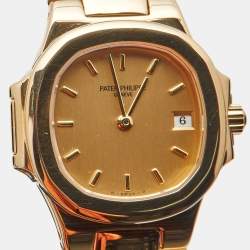 Pre Owned Patek Philippe Champagne 18k Yellow Gold Nautilus 4700/51 Women's Wristwatch 27 mm