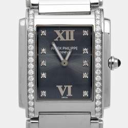 Pre Owned Patek Philippe Grey Stainless Steel Diamonds Twenty-4 4910/10A-010 Women's Wristwatch 25 mm