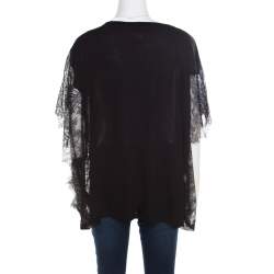 Paul & Joe Black Melange Knit Lace Paneled Kimono Sleeve Oversized Top S