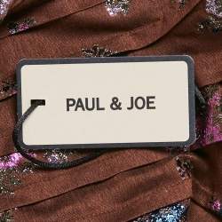 مملوكة مسبقًا فستان بول أند جو بني مزخرف نسيج بنقشة زهور وياقة بكشكش متوسط