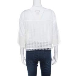 Paul and Joe White Cotton Mesh Panel Detail Cropped Top S