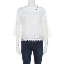 Paul and Joe White Cotton Mesh Panel Detail Cropped Top S