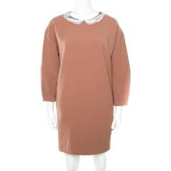 Paul and Joe Brown Embellished Neck Detail Short Sleeve Toutbon Dress S
