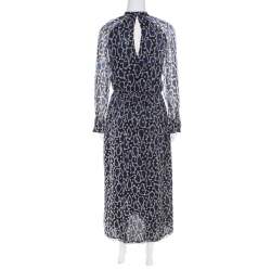 مملوكة مسبقًا Paul and Joe Navy Blue Printed Silk Cutout Back Detail Zanzibar Dress S