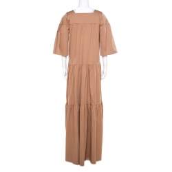 Paul and Joe Brown Lace Up Detail Tiered Veracruz Maxi Dress M