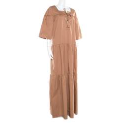 Paul and Joe Brown Lace Up Detail Tiered Veracruz Maxi Dress M