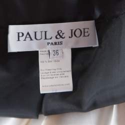 Paul and Joe Black Satin Contrast Ruffled Trim Detail Dress S
