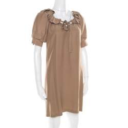 Paul & Joe Brown Silk Neck Tie Ruffled Neck Cerlina Dress S