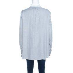 Paul & Joe Grey Basketweave Cotton Contrast Yoke Long Sleeve Top ( One Size )