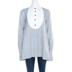 Paul & Joe Grey Basketweave Cotton Contrast Yoke Long Sleeve Top ( One Size )