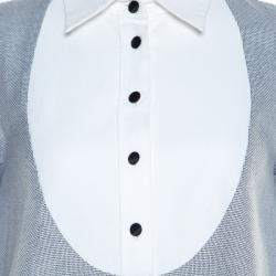 Paul & Joe Grey Basketweave Cotton Contrast Yoke Long Sleeve Top ( One Size )