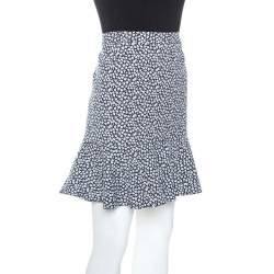 Paul and Joe Navy and White Floral Knit Cotton Blend Ruffle Hem Skirt M 