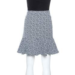 Paul and Joe Navy and White Floral Knit Cotton Blend Ruffle Hem Skirt M 