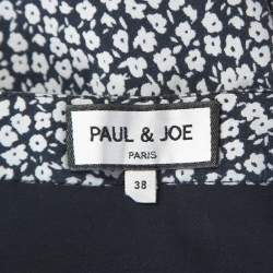Paul and Joe Navy and White Floral Knit Cotton Blend Ruffle Hem Skirt M 