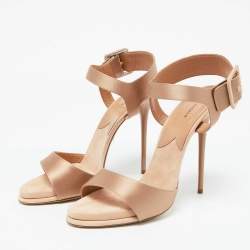 Pre Owned Paul Andrew Beige Satin Kalida Ankle Strap Sandals Size 41