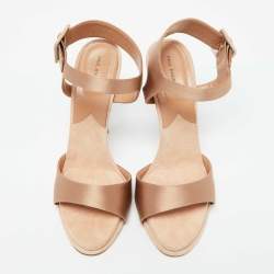 Pre Owned Paul Andrew Beige Satin Kalida Ankle Strap Sandals Size 41