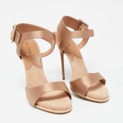 Pre Owned Paul Andrew Beige Satin Kalida Ankle Strap Sandals Size 41