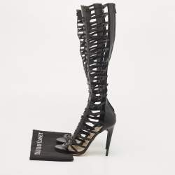 Pre Owned Paul Andrew Black Leather Athena Gladiator Sandals Size 38