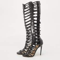 Pre Owned Paul Andrew Black Leather Athena Gladiator Sandals Size 38