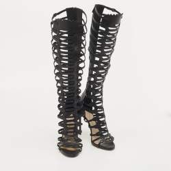 Pre Owned Paul Andrew Black Leather Athena Gladiator Sandals Size 38