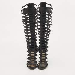 Pre Owned Paul Andrew Black Leather Athena Gladiator Sandals Size 38