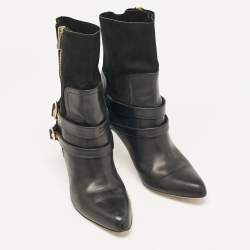 Paul Andrew Black Leather and Suede Ankle Length Boots Size 39.5