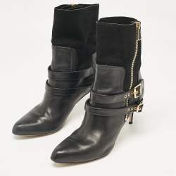 Paul Andrew Black Leather and Suede Ankle Length Boots Size 39.5