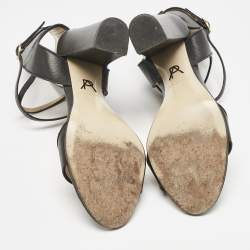Pre Owned Paul Andrew Black Leather Lexington 105 Ankle Strap Sandals Size 39.5