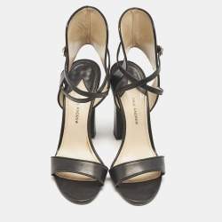 Pre Owned Paul Andrew Black Leather Lexington 105 Ankle Strap Sandals Size 39.5