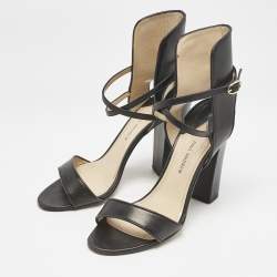 Pre Owned Paul Andrew Black Leather Lexington 105 Ankle Strap Sandals Size 39.5