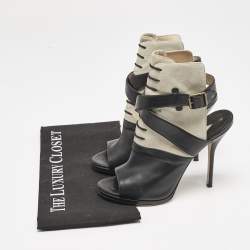 Paul Andrew Black/Grey Leather And Suede Criss Cross Open Toe Ankle Strap Boots  Size 38