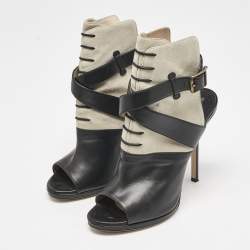 Paul Andrew Black/Grey Leather And Suede Criss Cross Open Toe Ankle Strap Boots  Size 38