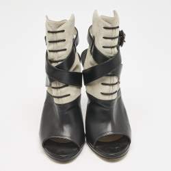 Paul Andrew Black/Grey Leather And Suede Criss Cross Open Toe Ankle Strap Boots  Size 38