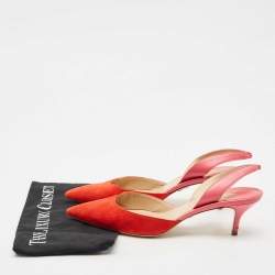 Pre Owned Paul Andrew Red Leather and Suede Rhea Slingback Pumps Size 41